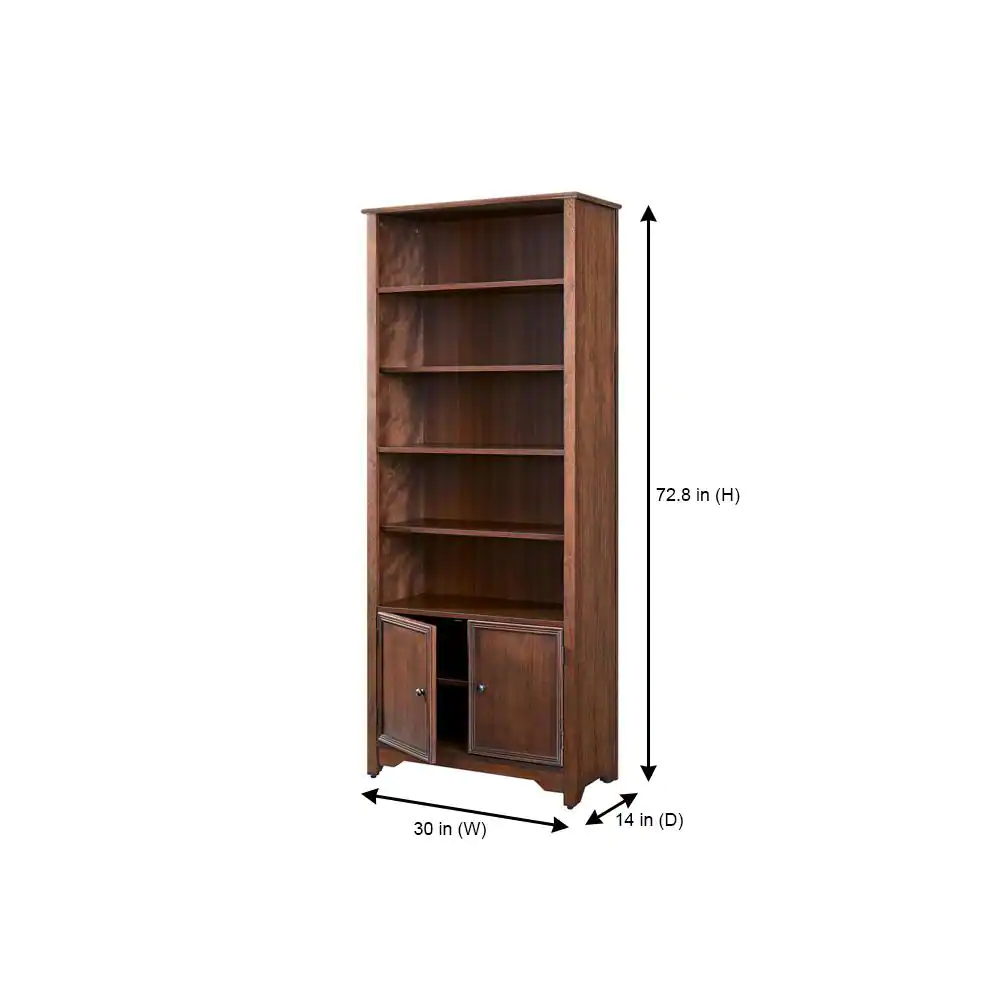 Home Decorators Collection Bradstone 72 in. Walnut Brown Wood Open Bookcase with 2 Doors