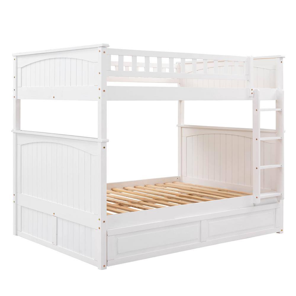 Harper & Bright Designs White Full Over Full Wood Bunk Bed with Twin Trundle