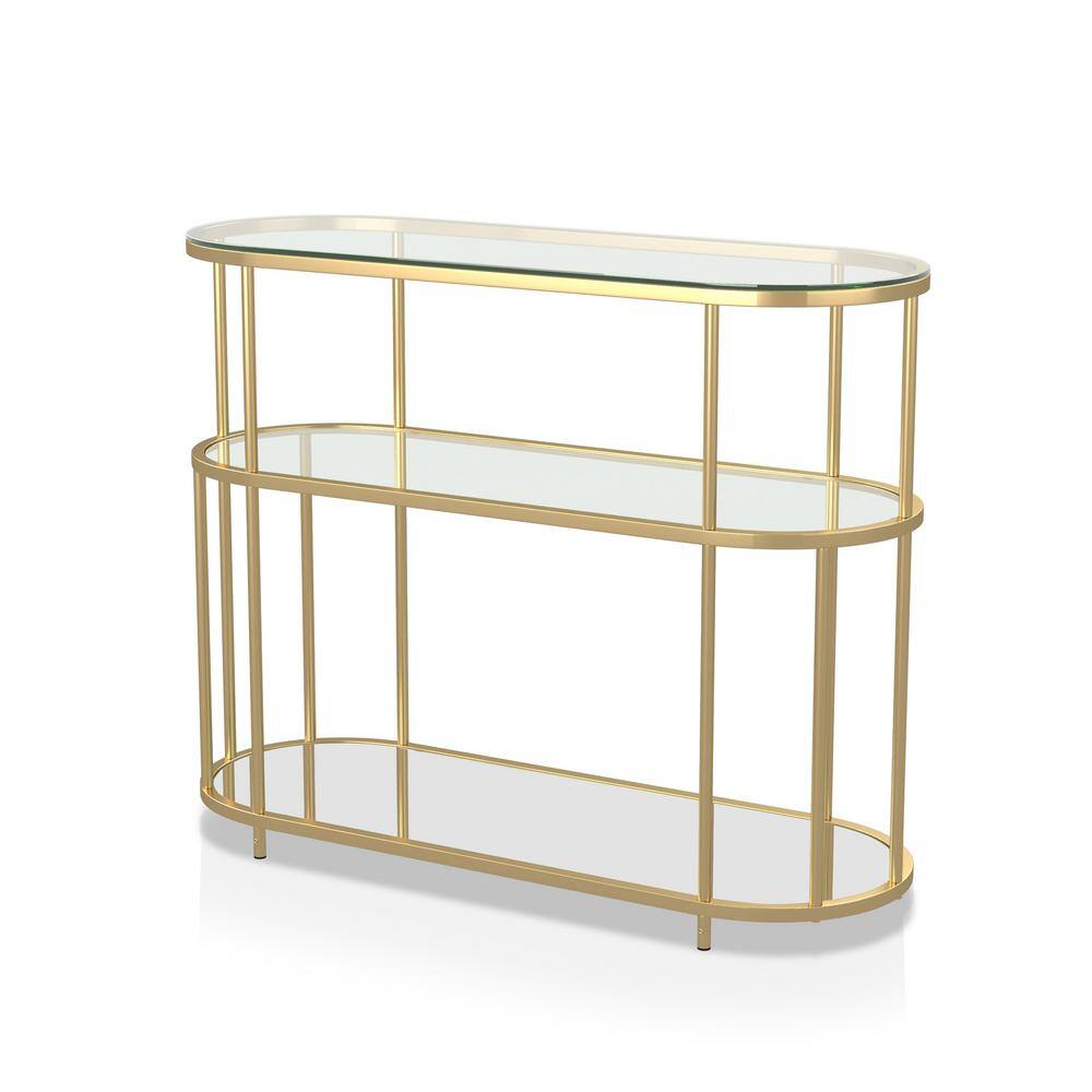 Furniture of America Harmark 42 in. Gold Coating Specialty Glass Top Console Table