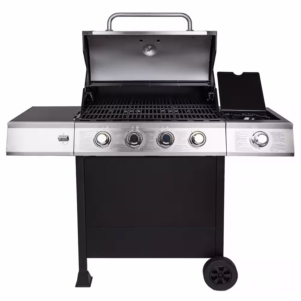 Dyna-Glo 4-Burner Open Cart Propane Gas Grill in Stainless Steel with Side Burner