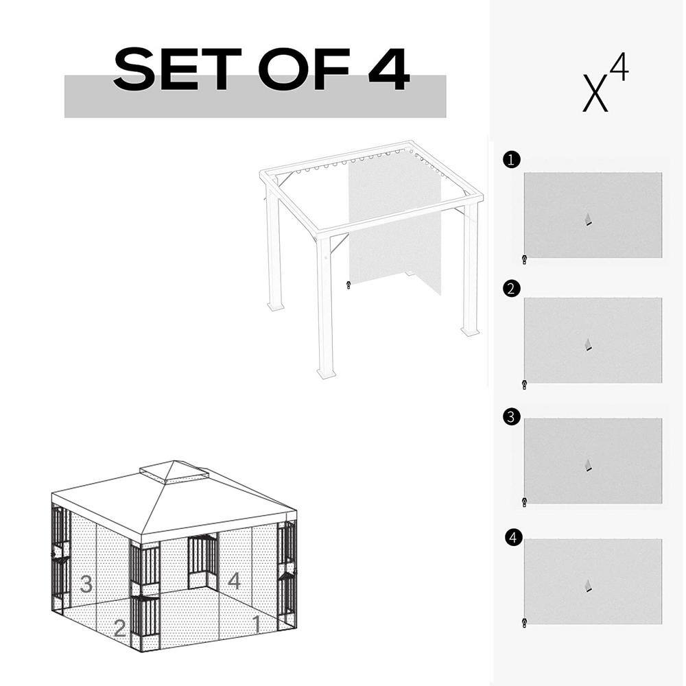 None 10 ft. x 10 ft. Gazebo Replacement Gazebo 4-Side Sidewall with Zippers in Gray
