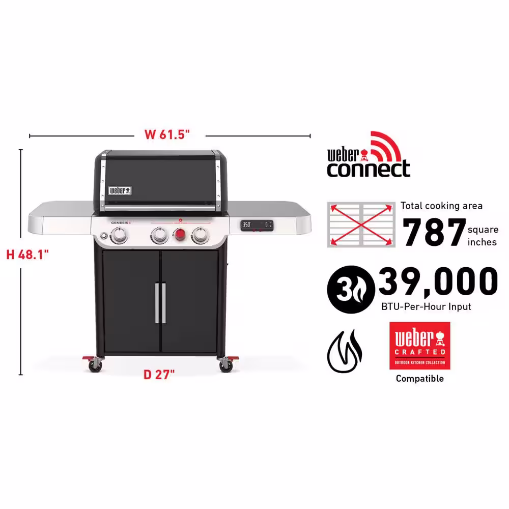 Weber Genesis Smart EX-325s 3-Burner Propane Gas Grill in Black with Connect Smart Grilling Technology