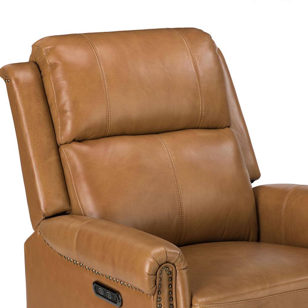JAYDEN CREATION Kaletan Traditional Camel Genuine Leather Power Sliding and Rocking Swivel Recliner Nursery Chair with Rolled Arms