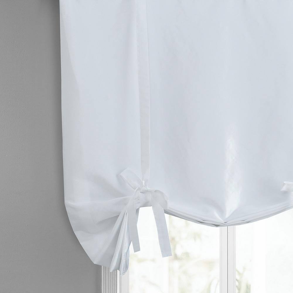 Exclusive Fabrics & Furnishings White Faux Silk Taffeta Room Darkening Rod Pocket Tie-Up Window Shade 46 in. W x 63 in. L (1 Panel)