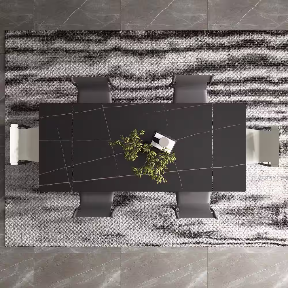 THE RIGHT PATH 62.9'' to 94.4'' Black Stone Extendable Dining Table
