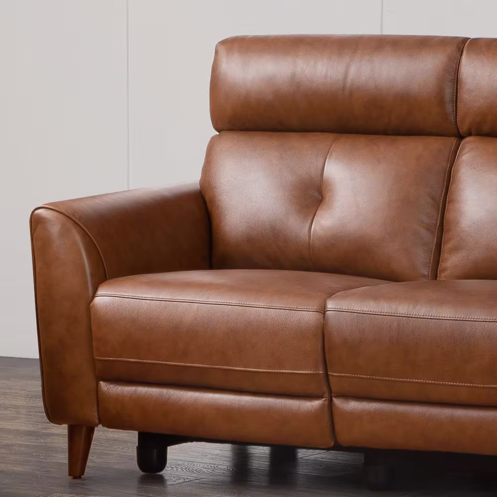 DEVONÂ &Â CLAIRE Brevo 62 in. Camel Leather Reclining Loveseat