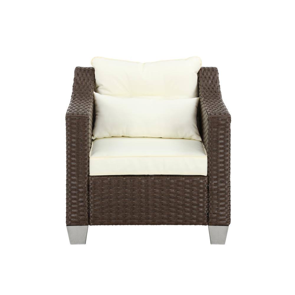 Patio Festival 6-Piece Wicker Patio Conversation Set with Beige Cushions