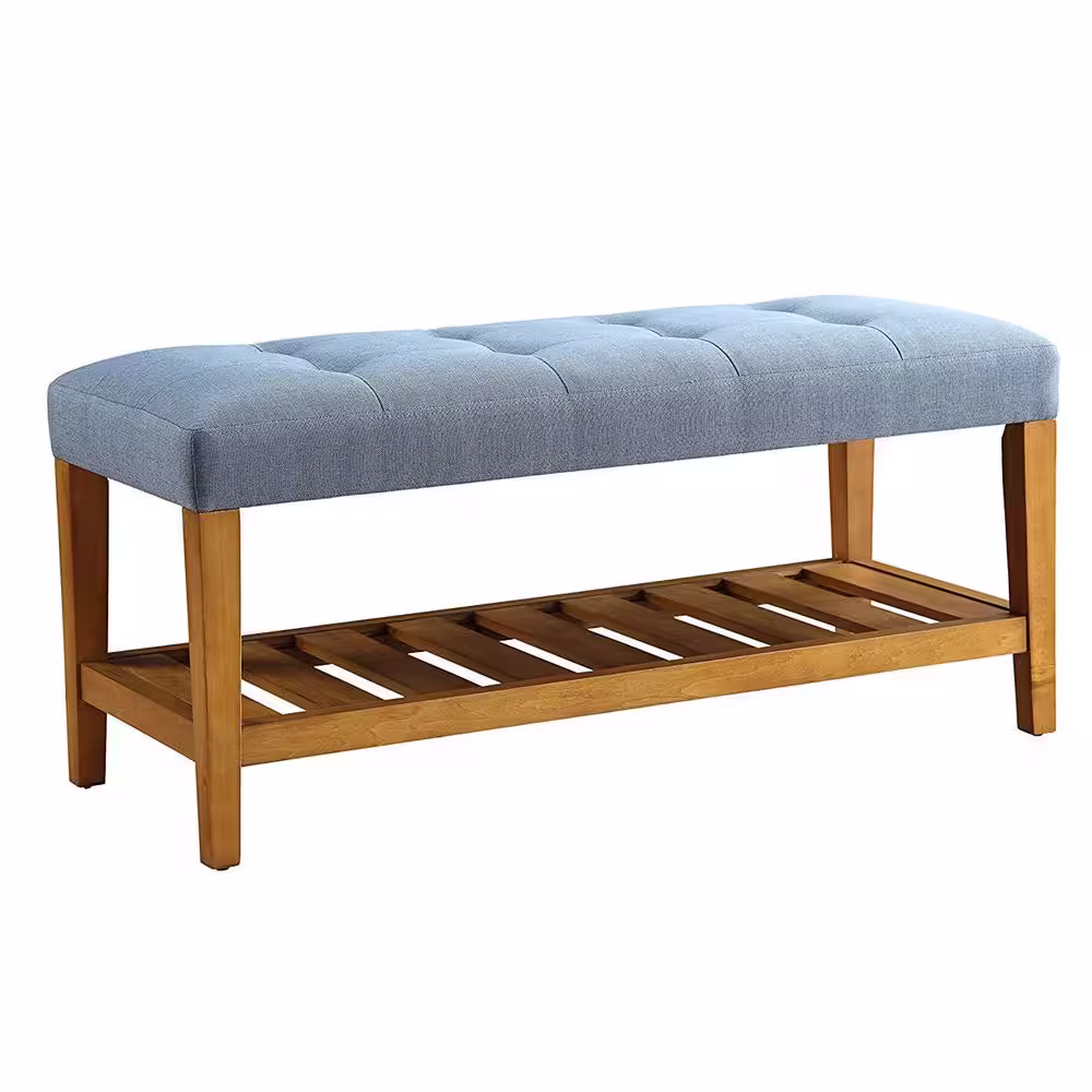 Benjara Blue and Oak Wooden Bench