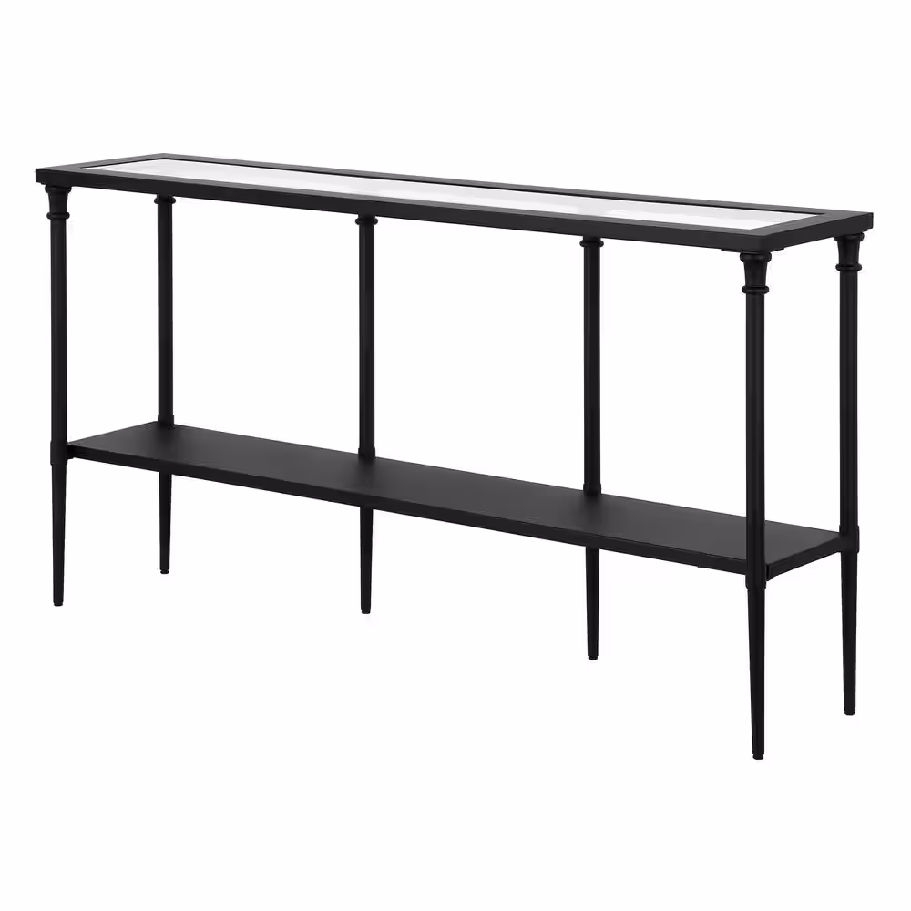 Meyer&Cross Nellie 55 in. Blackened Bronze Rectangle Glass Console Table with Solid Metal Shelf