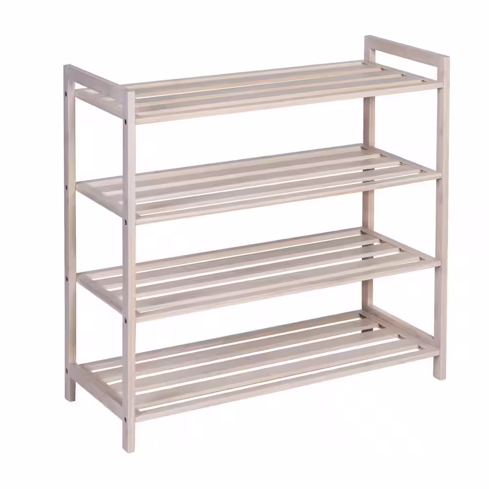 Honey-Can-Do 25.8 in. H 12-Pair White Wash Bamboo 4-Tier Shoe Rack