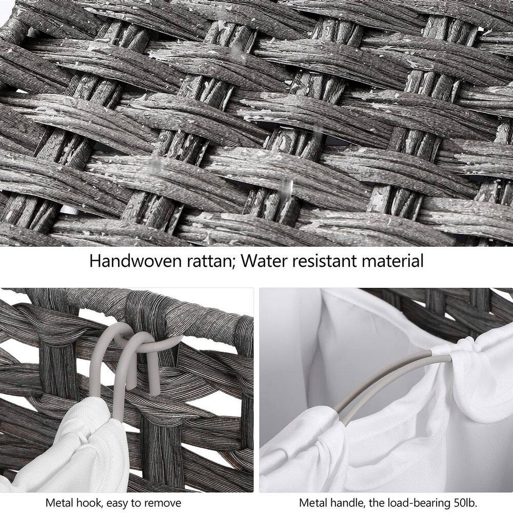 None 132 L Plastic Rattan Laundry Basket Hamper with Lid Gray