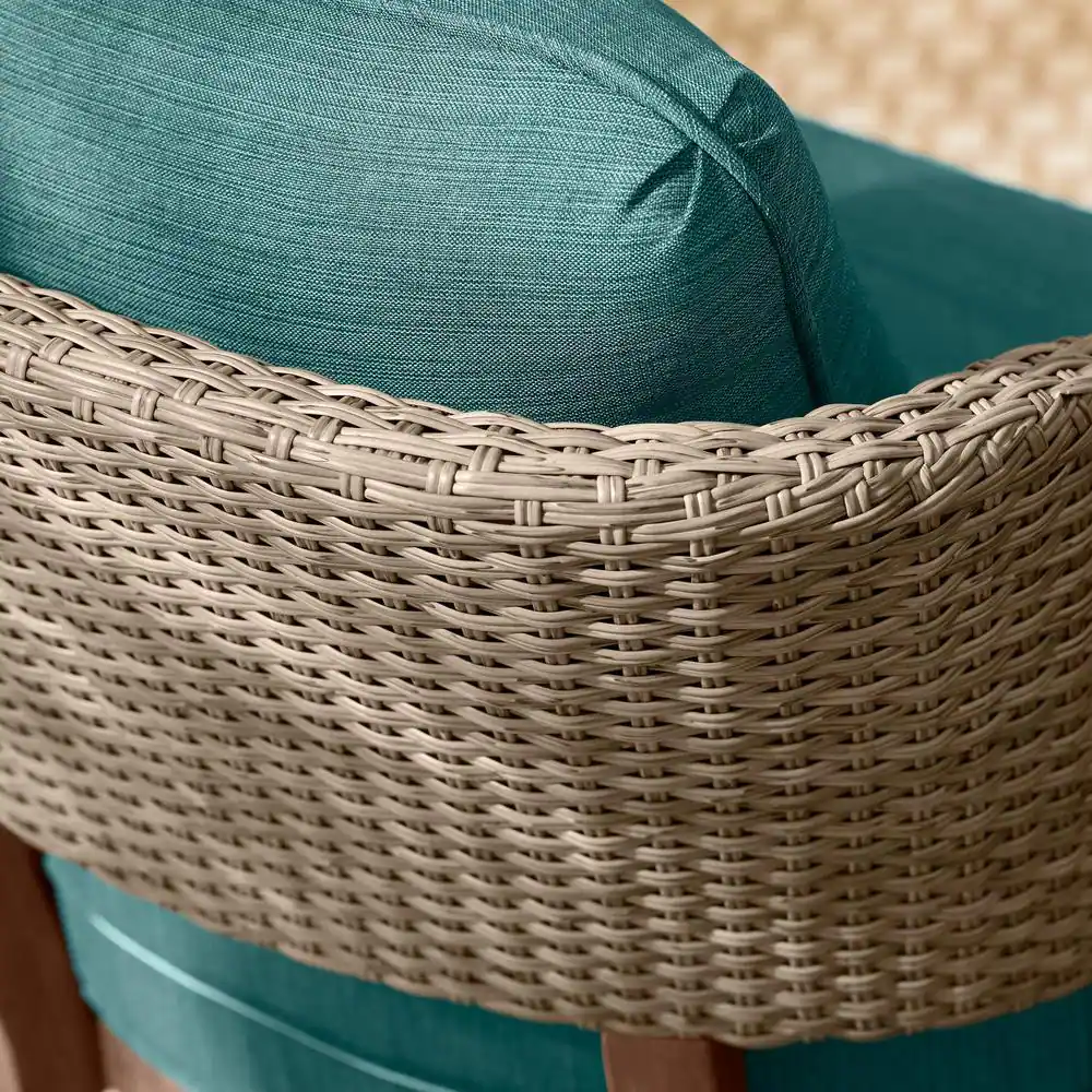 Hampton Bay Leighton Park 4-Piece Wicker Patio Conversation Set with CushionGuard Malachite Green Cushions