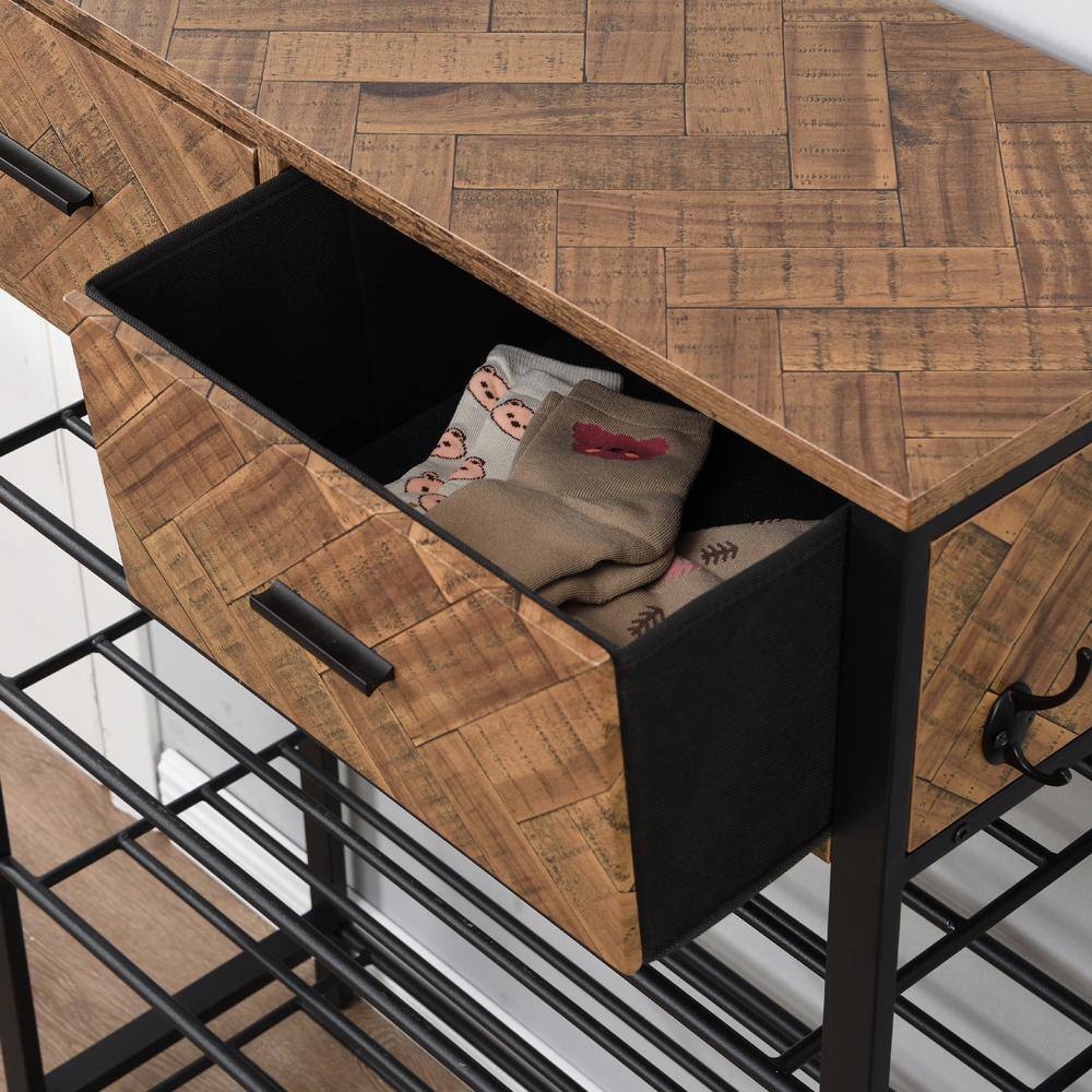 Amucolo 42.32 in. H One Set Entryway 4-tier 12-Pair Brown Shoe Rack with 2 Drawers, Coat Rack