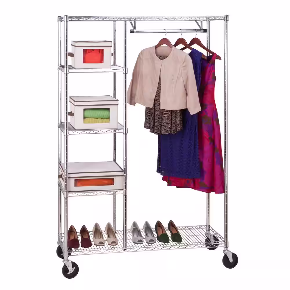 Honey-Can-Do 48 in. x 68 in. Heavy Duty Steel Rolling Closet Garment Rack in Chrome
