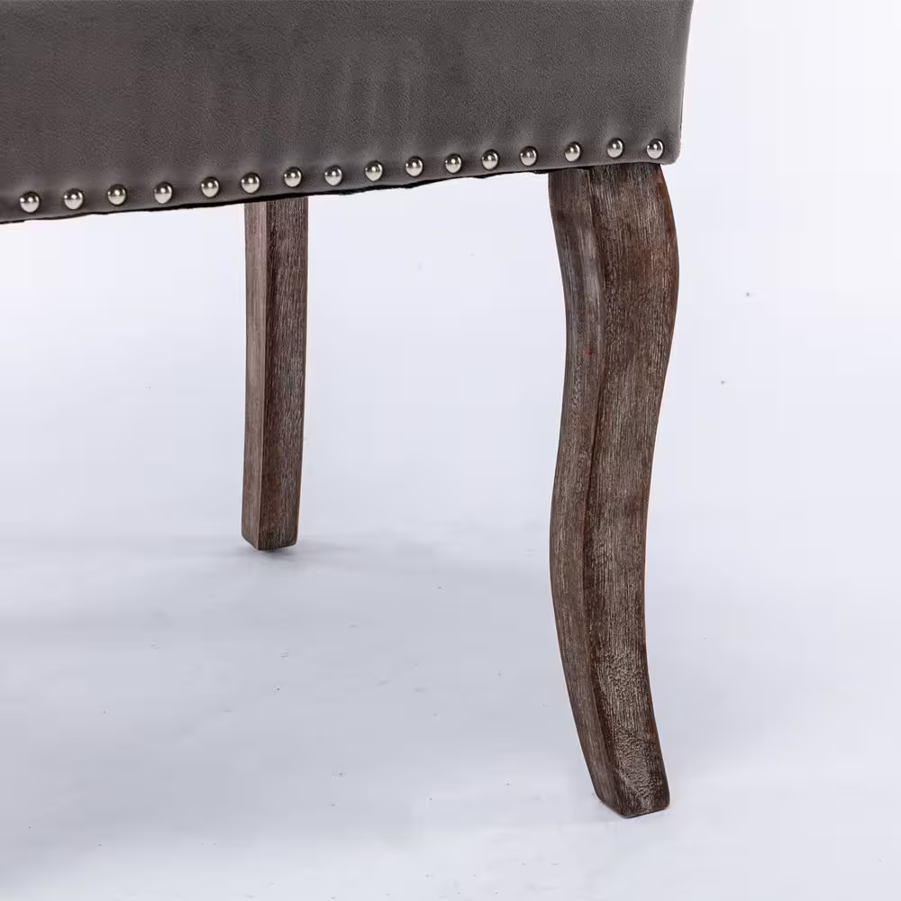None Gray Velvet Wing Back Chair, Tufted Upholstered Dining Chair, Living Room Kitchen Chair with Nail Head (Set of 2)