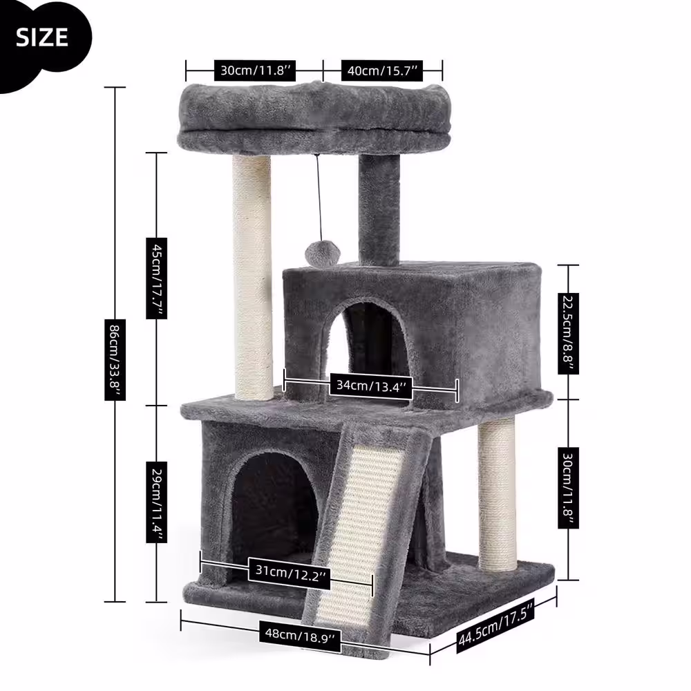 None Cat Tree Luxury 34 in. Cat Tower with Double Condos, Spacious Perch