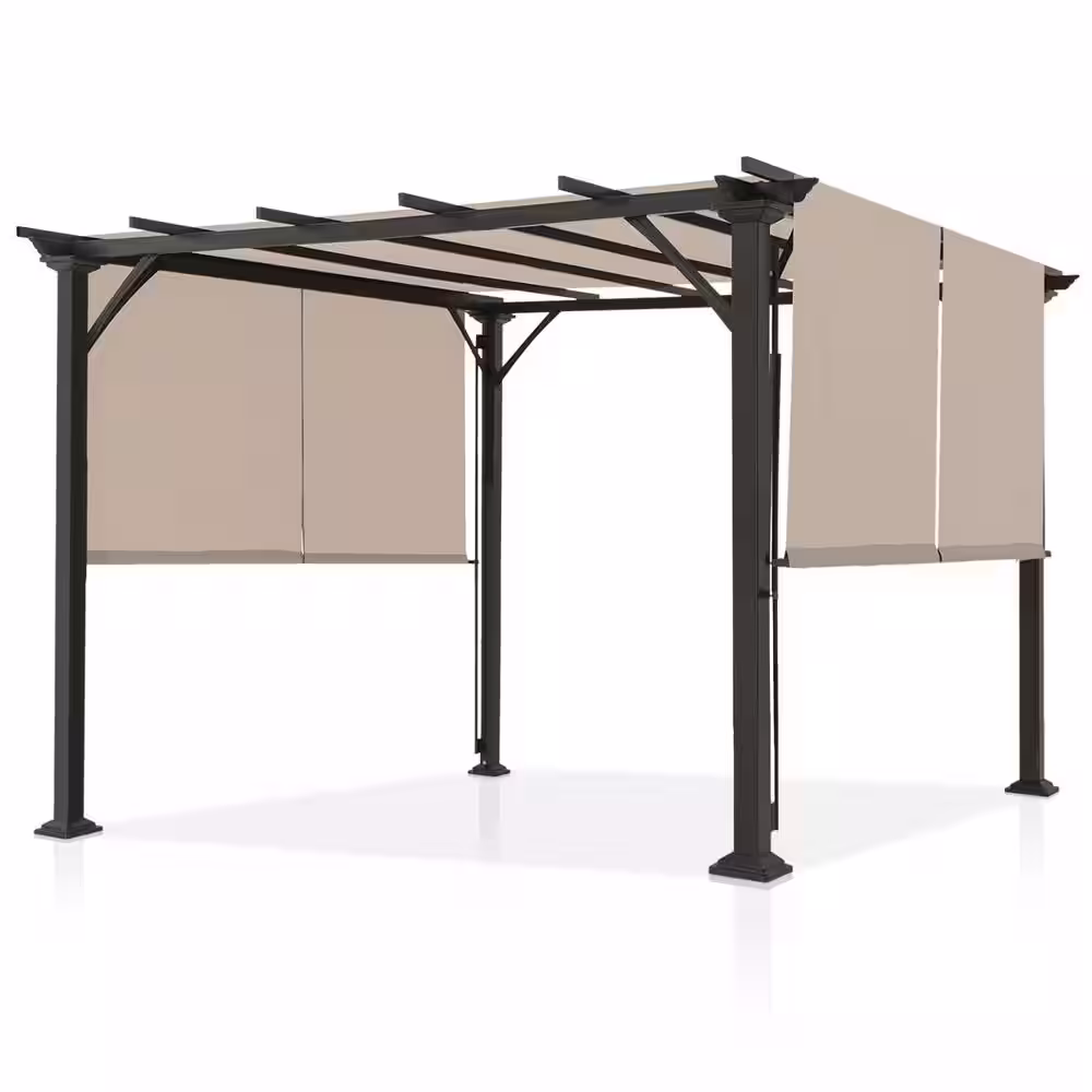 None 10 ft. x 10 ft. Steel Patio Pergola with Beige Shade Canopy