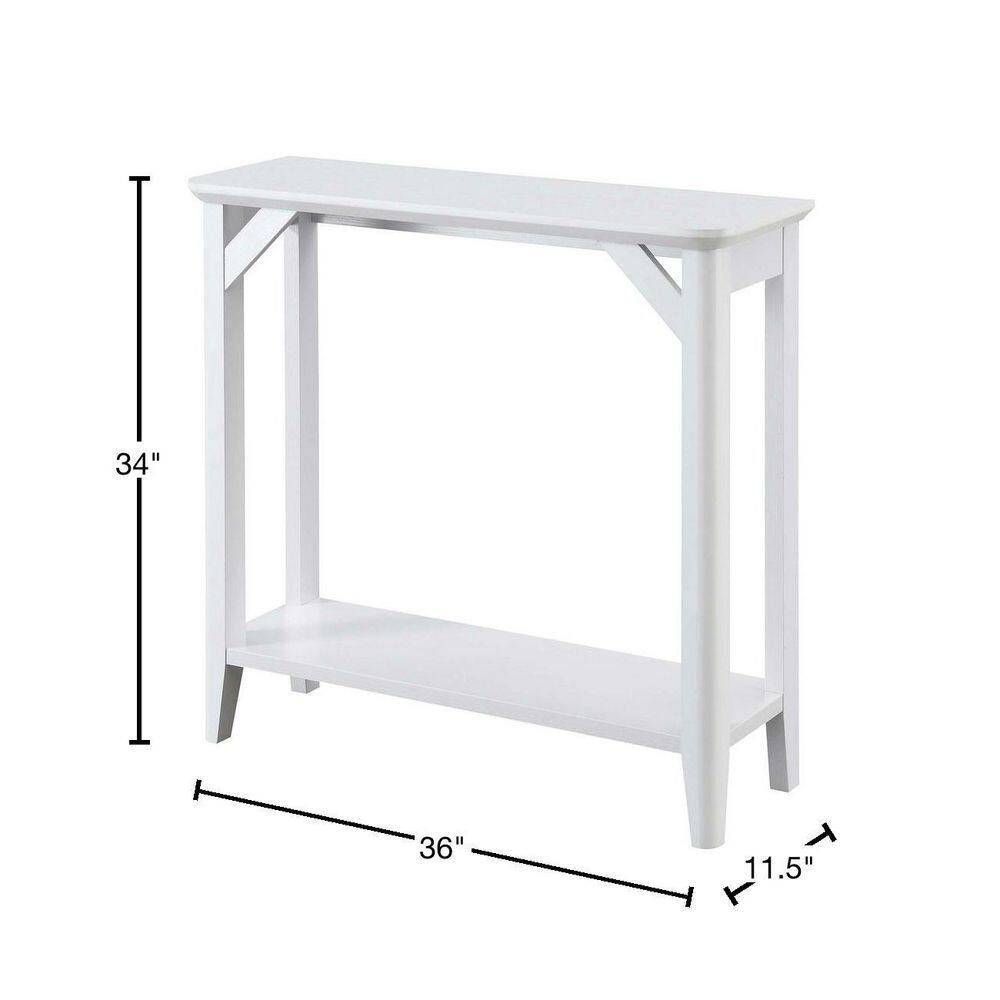 Convenience Concepts Winston 36in. White Standard Rectangle Particle Board Console Table with Shelf