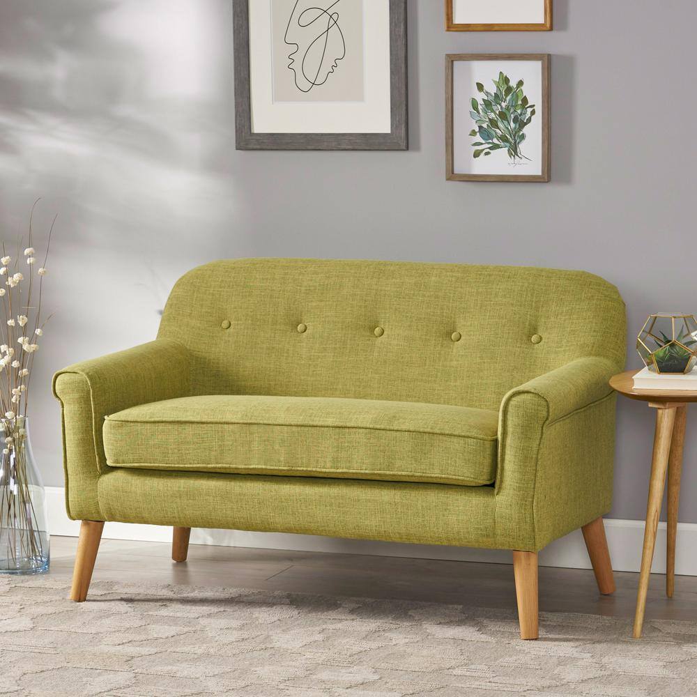 None Mariah Muted Green Polyester 2-Seater Loveseat with Tapered Wood Legs