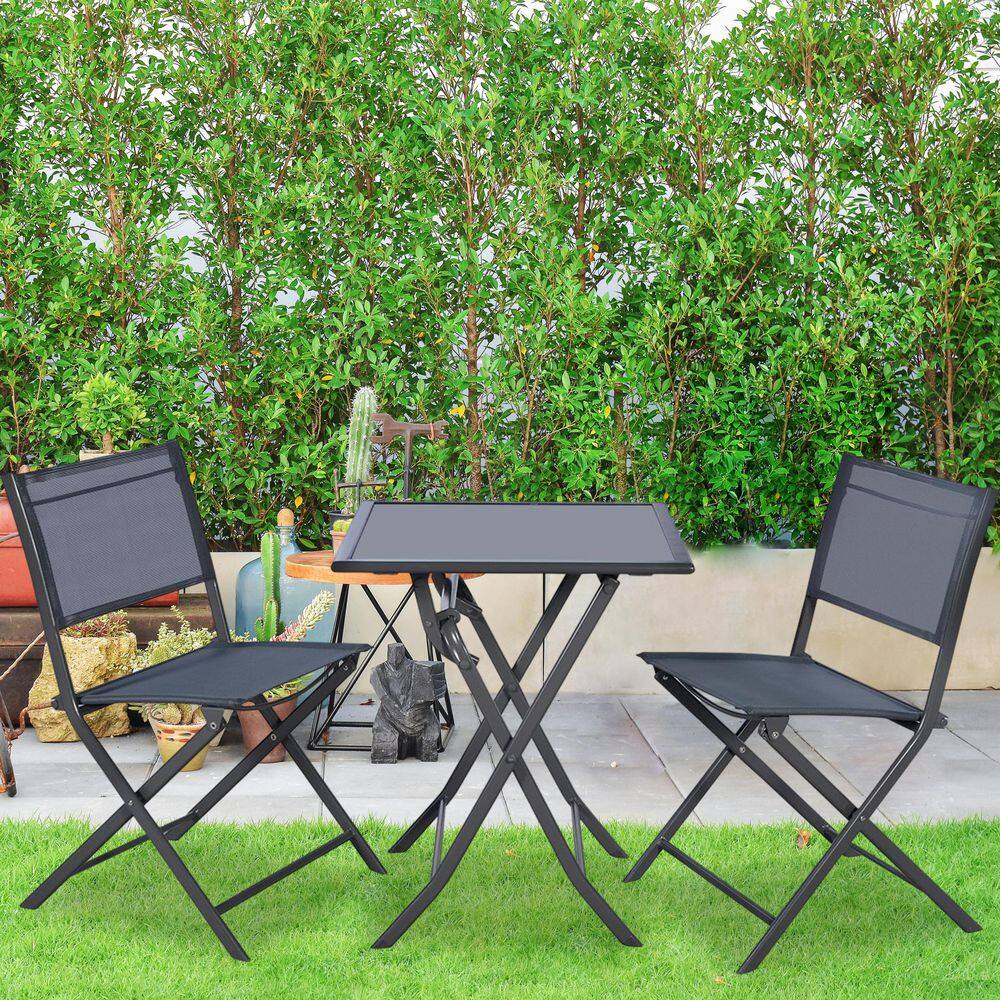 SUNRINX 3 Pieces Bistro Set Garden Backyard Table Chairs Furniture Set