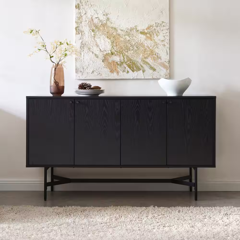 None Richmond Black Grain MDF 58 in. Buffet Table