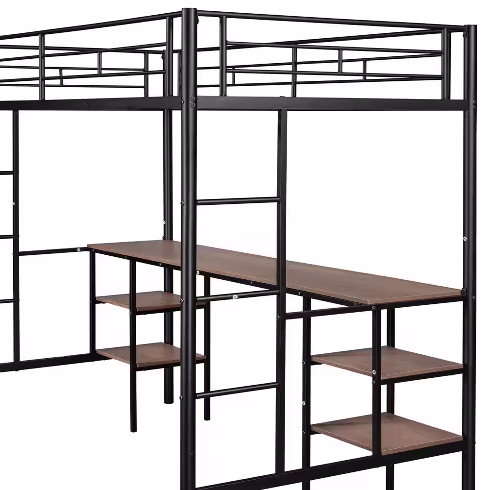 Seafuloy Black Loft Bed with Table