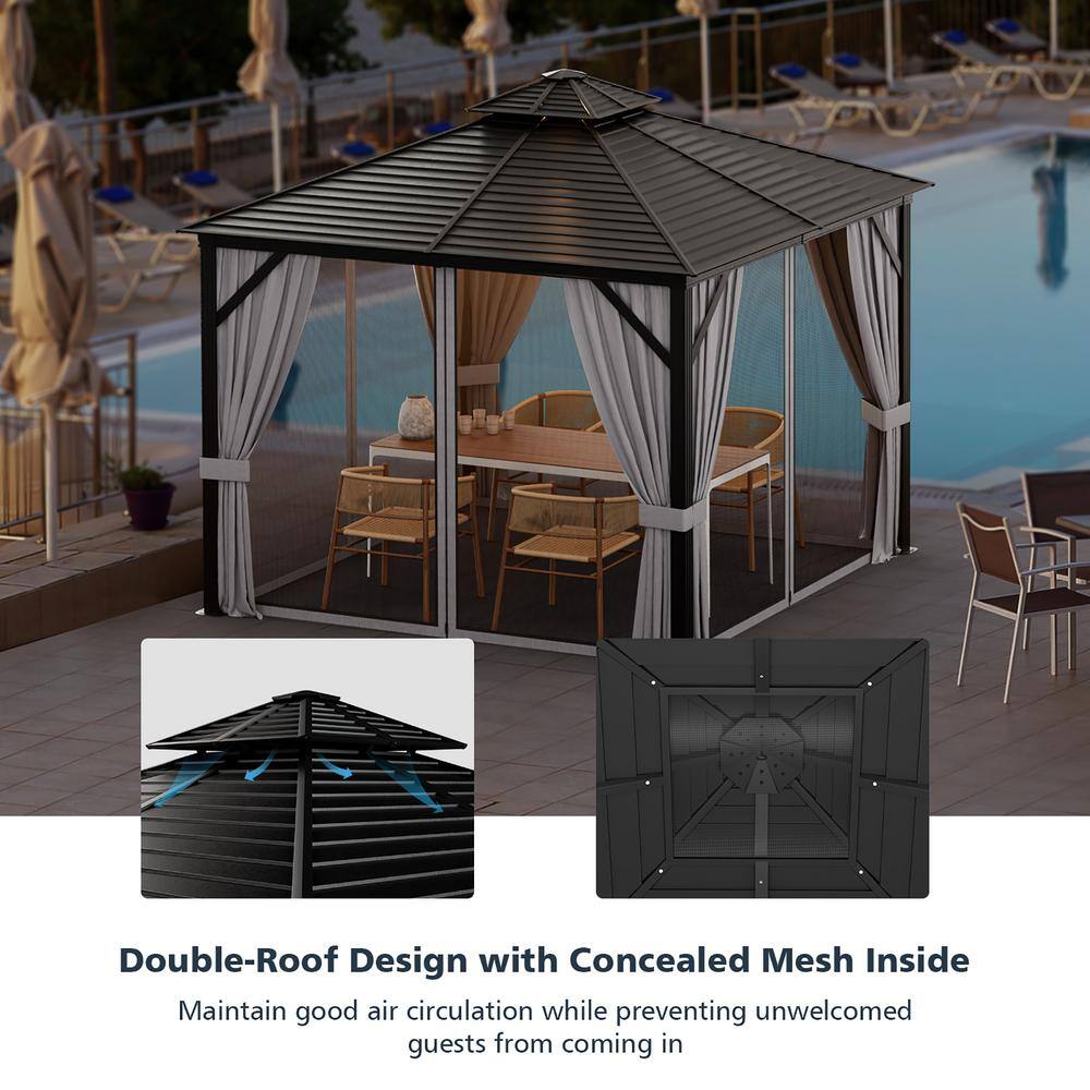 Costway 10 ft. x 10 ft. Patio Double-Top Hardtop Gazebo Galvanized Steel Roof Aluminum Frame