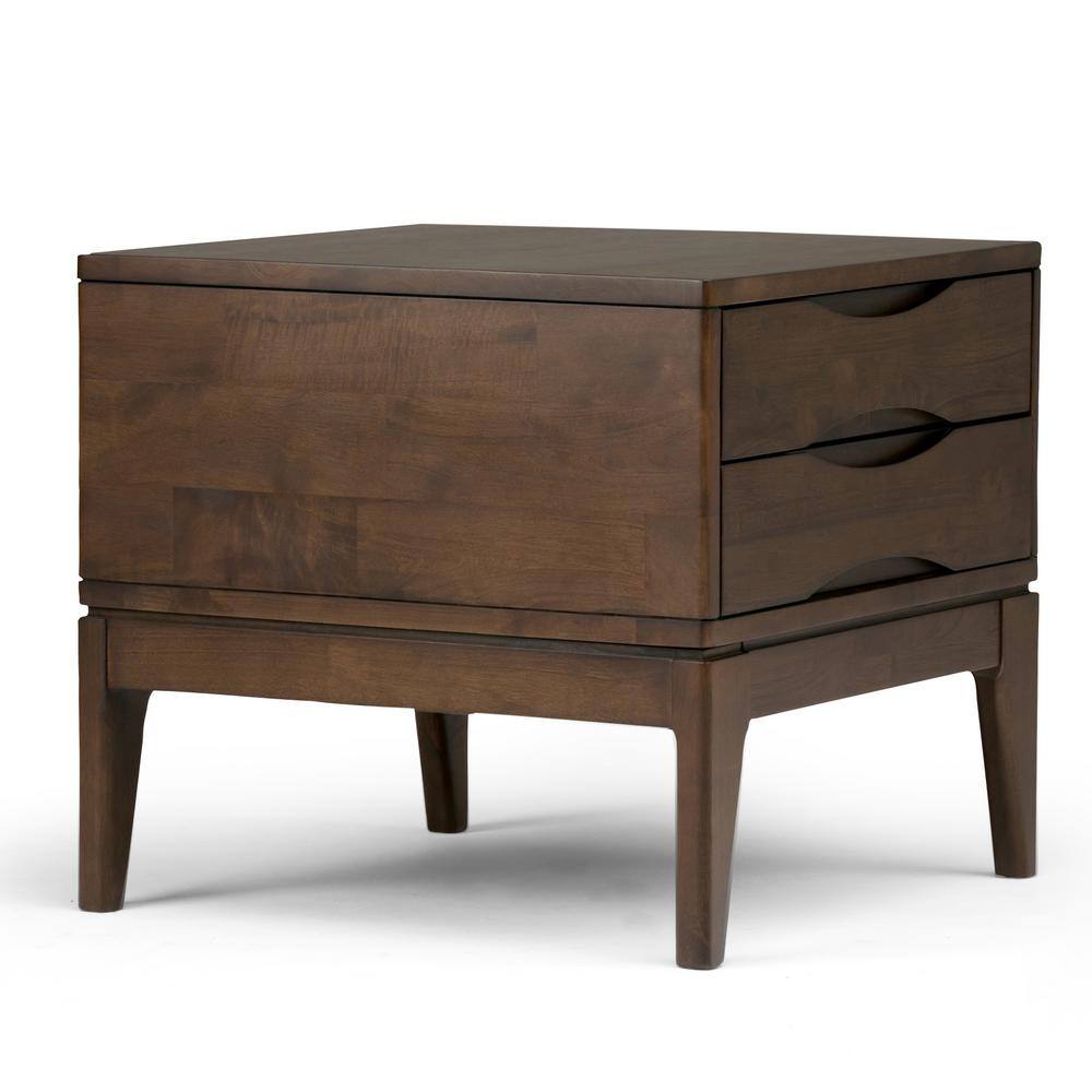 Simpli Home Harper Solid Hardwood 22 in. Wide Square Mid-Century Modern End Side Table in Walnut Brown