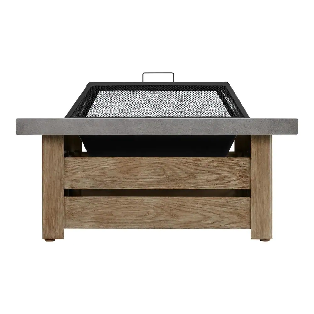 Hampton Bay Stoneham 34 in. x 15.5 in. Square Steel Wood Fire Pit with Tile Top