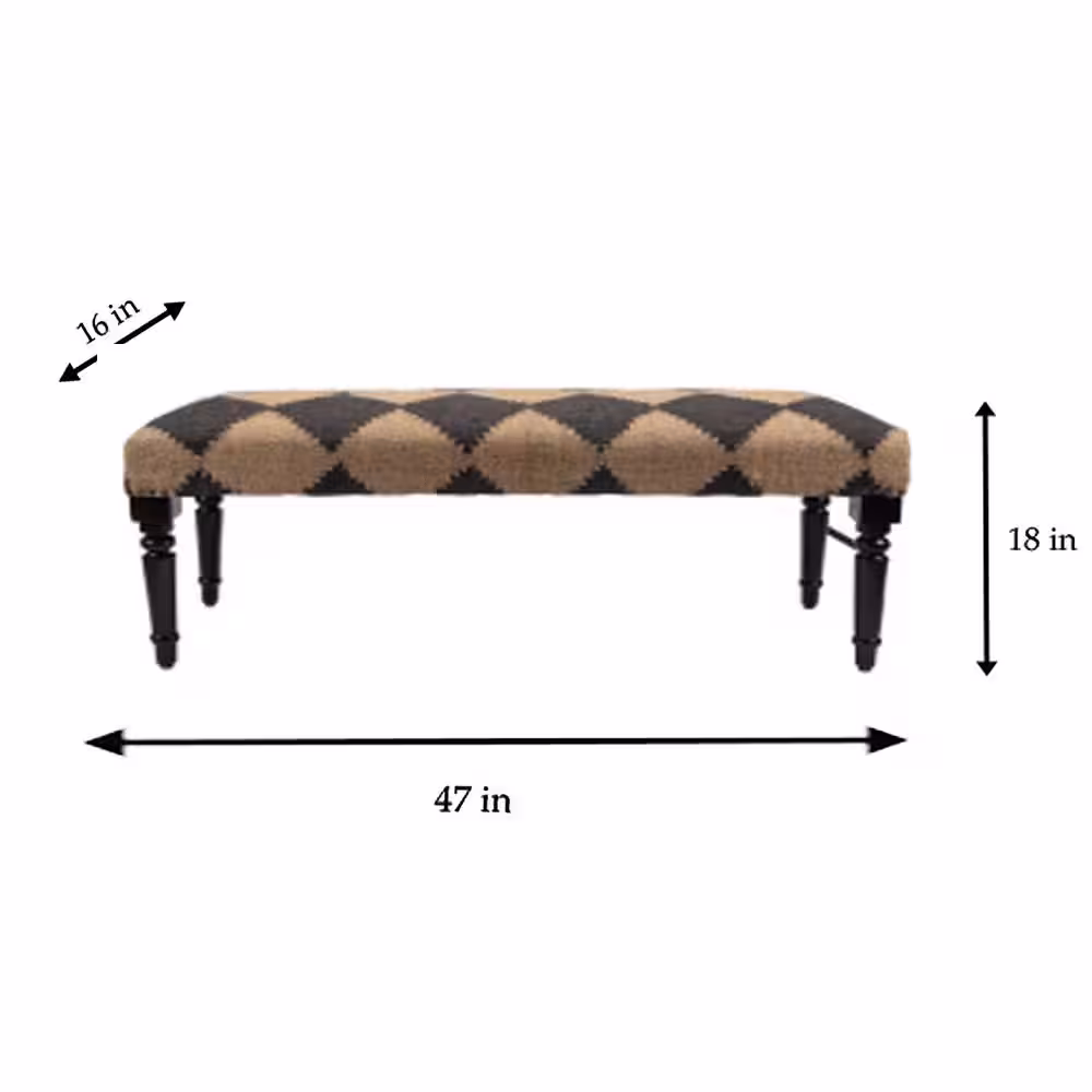 LR Home Jade Contemporary Geometric Diamond Black / Cream Cushion Bench