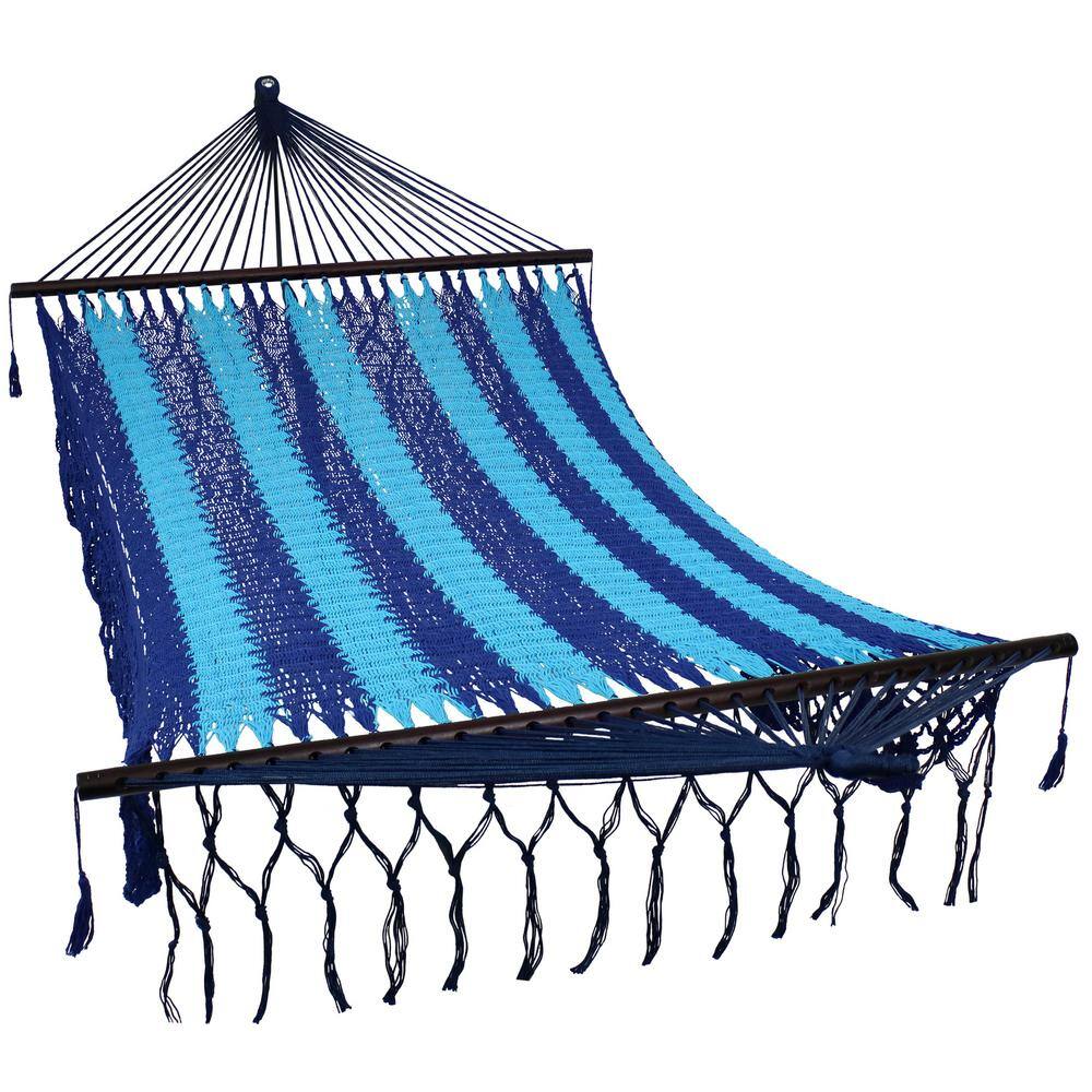 Sunnydaze Decor 12 ft. Free Standing Handwoven Cotton 2-Person American Mayan Hammock Bed with Stand in Blue