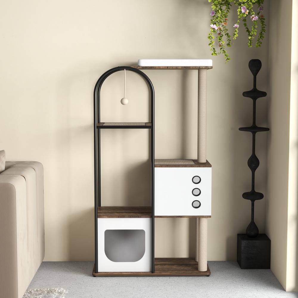 None Cat Tree Tower Cat Tower House with Scratcher Post Cat Tree Condo with Scratching Pads Cat Furniture with Resting Bed