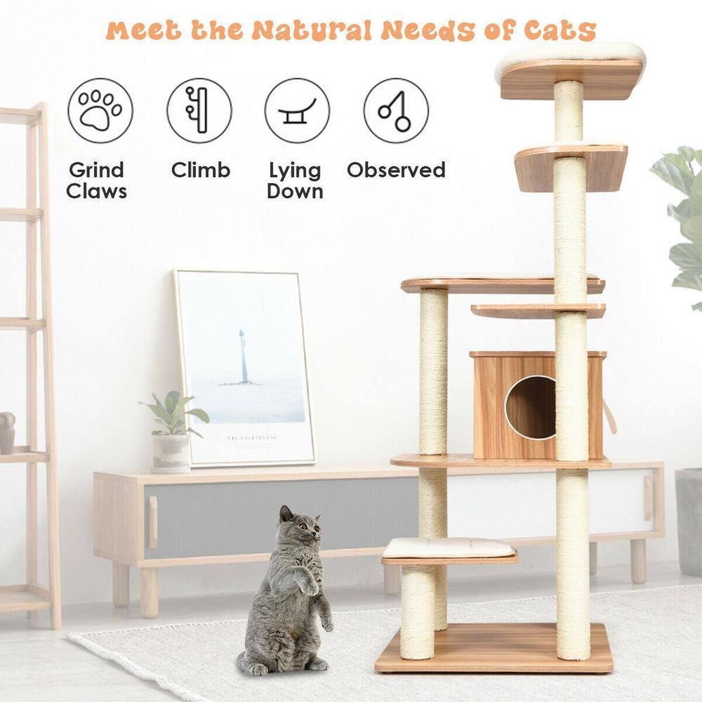 ANGELES HOME 69 in. Tall Brown Sleep and Play Cat Tree