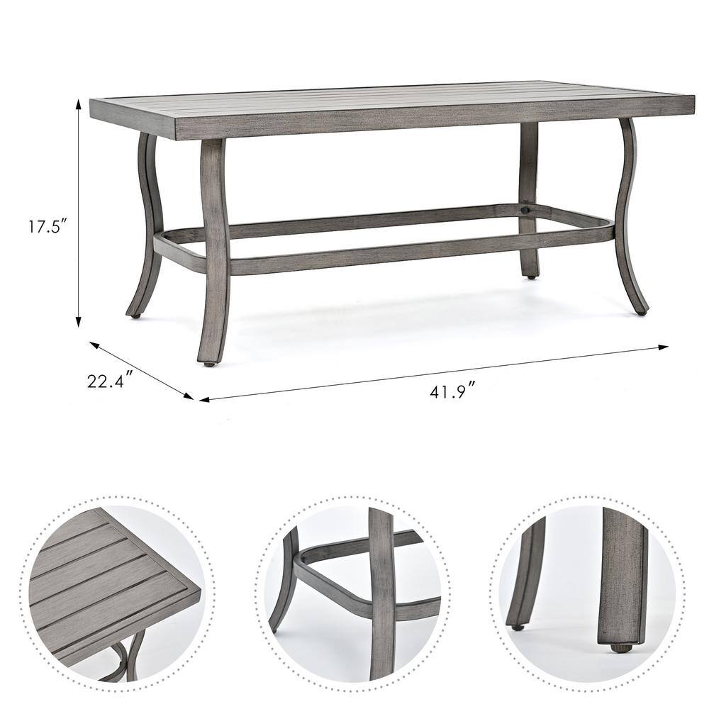 None 4-Person Aluminum Patio Conversation Set with Coffee Table and Light Gray Cushions