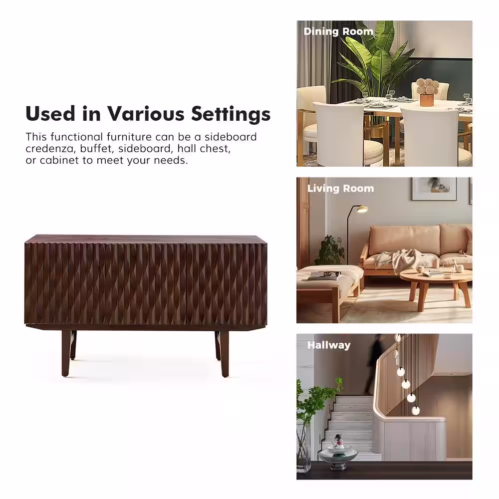 JAYDEN CREATION Janice Mid-century Modern Walnut Wooden 54 in. Wide Sideboard with Adjustable Shelf and Adjustable Legs