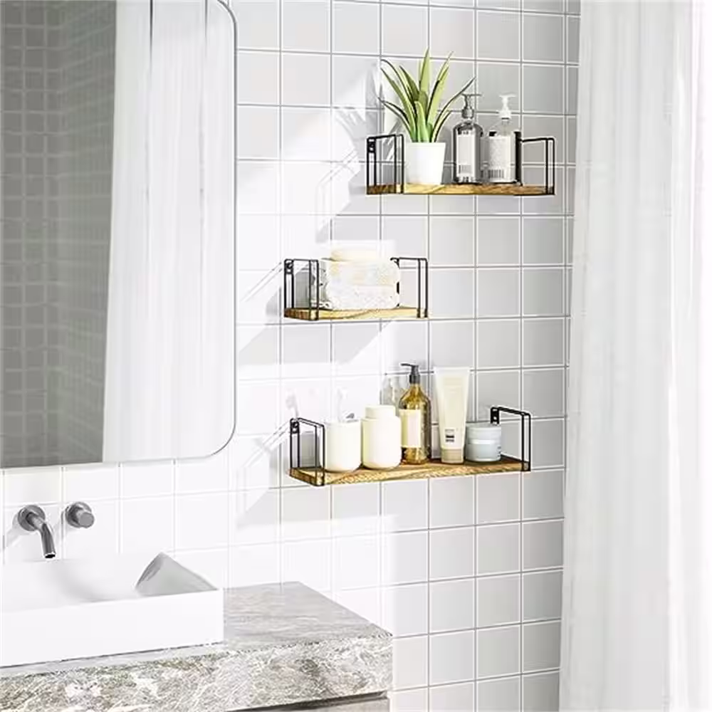 None 4.9 in. D x 17 in. W x 4.2 in. H Black Rustic Floating Shelves, Hanging Shelves Wall Mount Set of 3