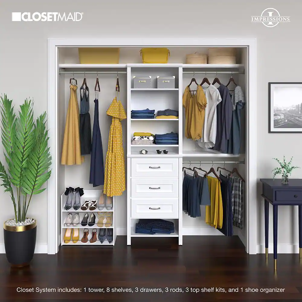 ClosetMaid Impressions Premium 60 in. W - 120 in. W White Wood Closet System