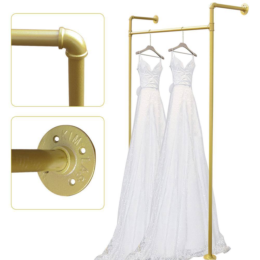 None Gold Iron Clothes Rack Hanging Rod Pipe Wall Mounted Garment Rack 47.2 in. W x 66.9 in. H