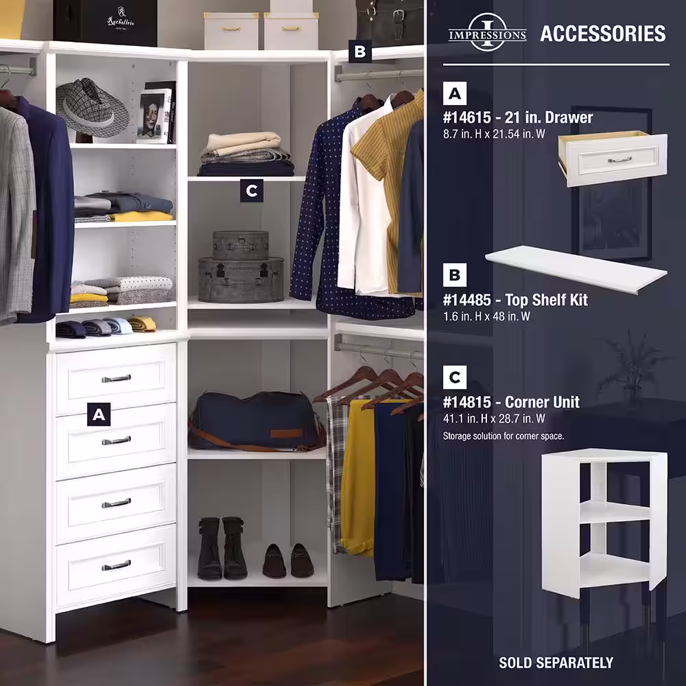 ClosetMaid Impressions Standard 60 in. W - 120 in. W White Wood Closet System