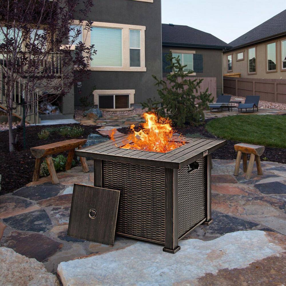None 30 in. Bronze 50000 BTU Square Propane Gas Fire Pit Table