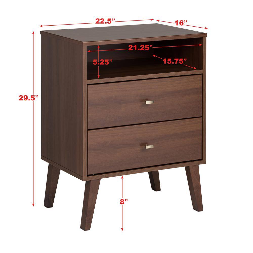 Prepac Milo Mid Century Modern 2-Drawer Cherry Tall Nightstand with Open Shelf 29.5 in. H x 22.5 in. W x 16 in. D