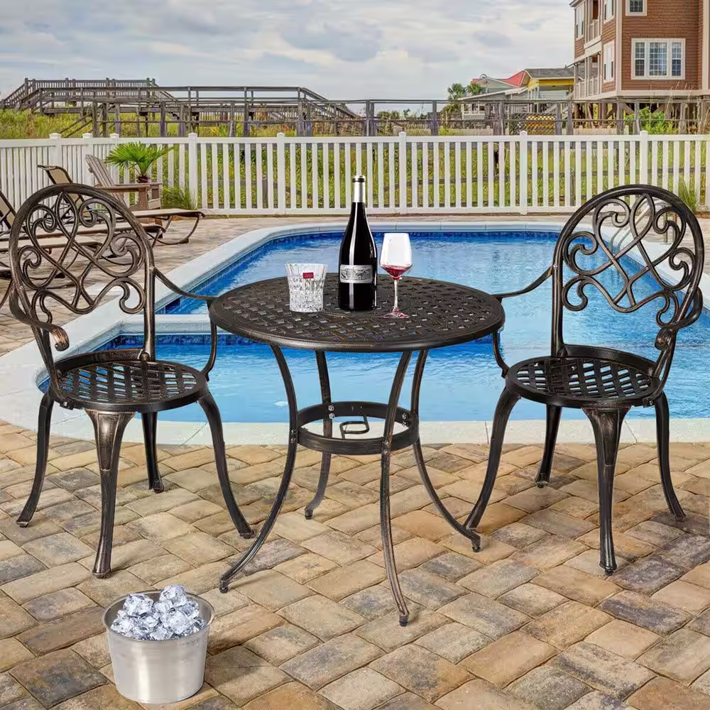 SUNRINX 3-Piece Patio Bistro Patio Conversation Set with Attached Removable Ice Bucket