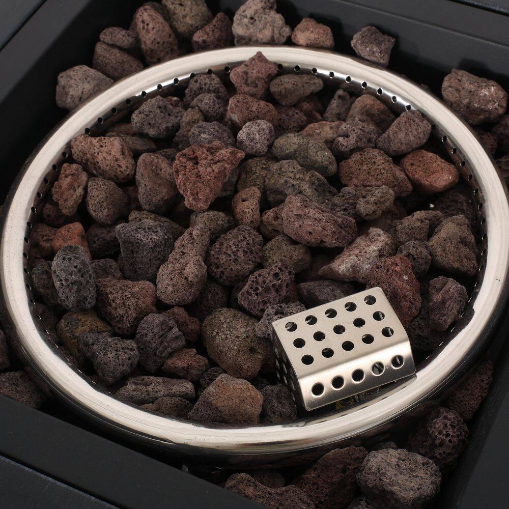 Noble House Reign Brushed Black Square Metal Fire Pit Table