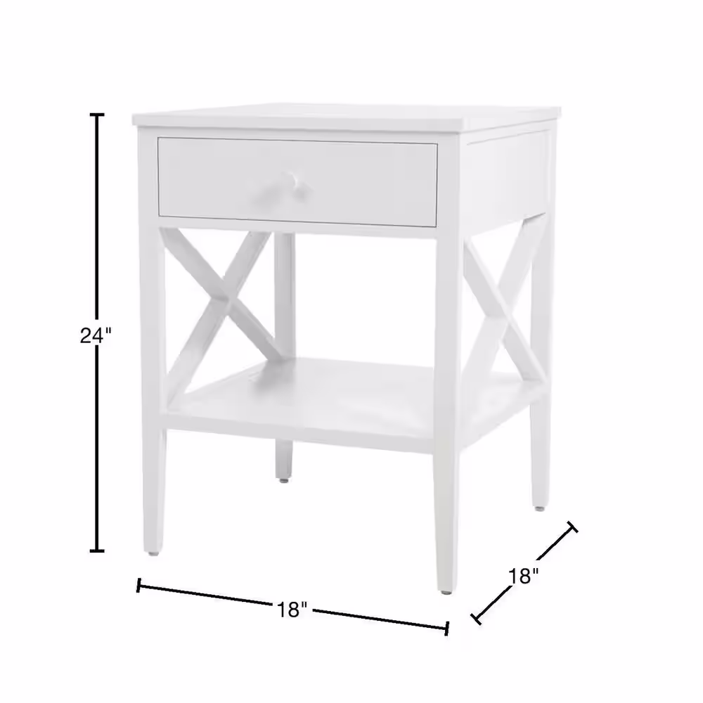 StyleWell Oakley Rectangular White Wood 1 Drawer End Table with X Side Detail (18 in. W x 24 in. H)