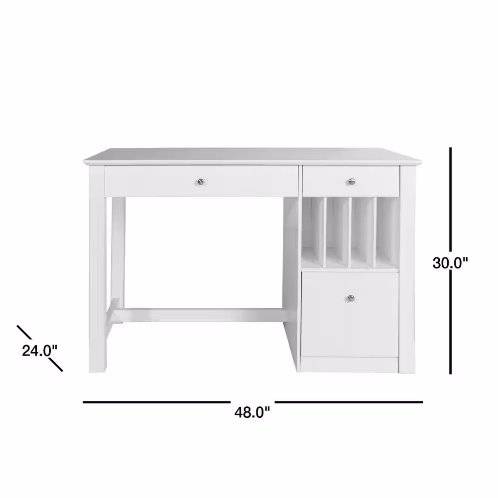 Walker Edison Furniture Company 48 in. White Rectangular 3 -Drawer Computer Desk with Keyboard Tray