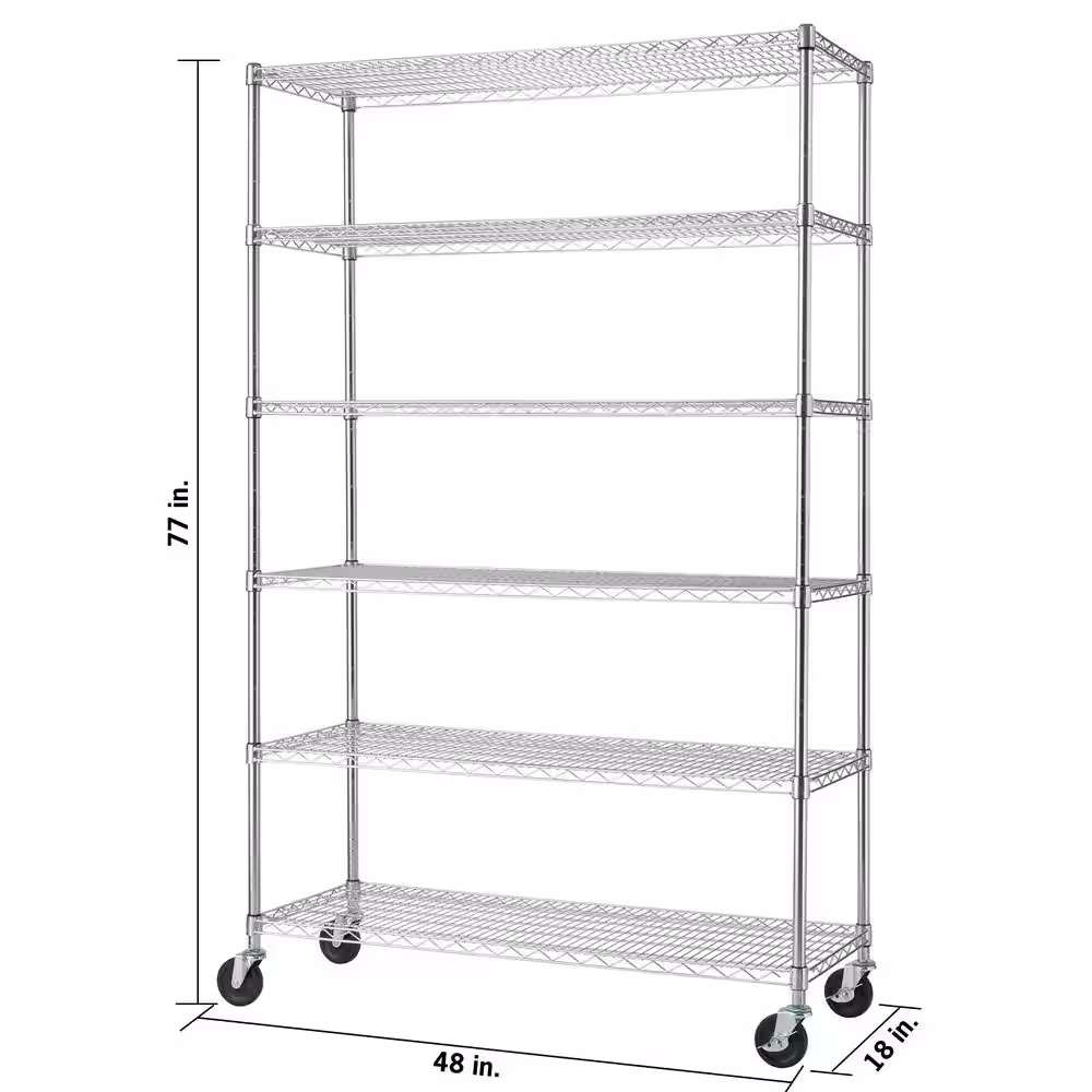 TRINITY EcoStorage Black 6-Tier Rolling Steel Wire Shelving Unit (48 in. W x 77 in. H x 18 in. D)
