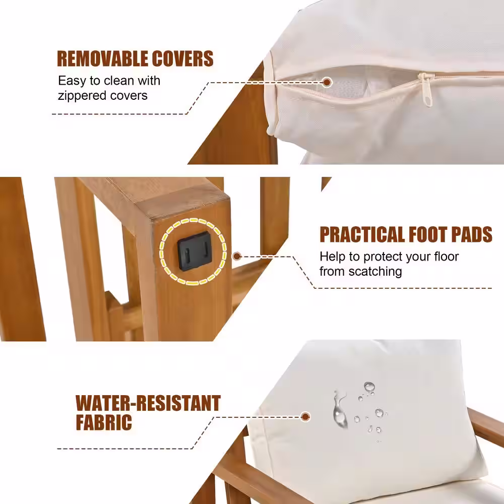 None 6-Piece Acacia Wood Patio Conversation Sectional Seating Set with Beige Cushions and Ottomans