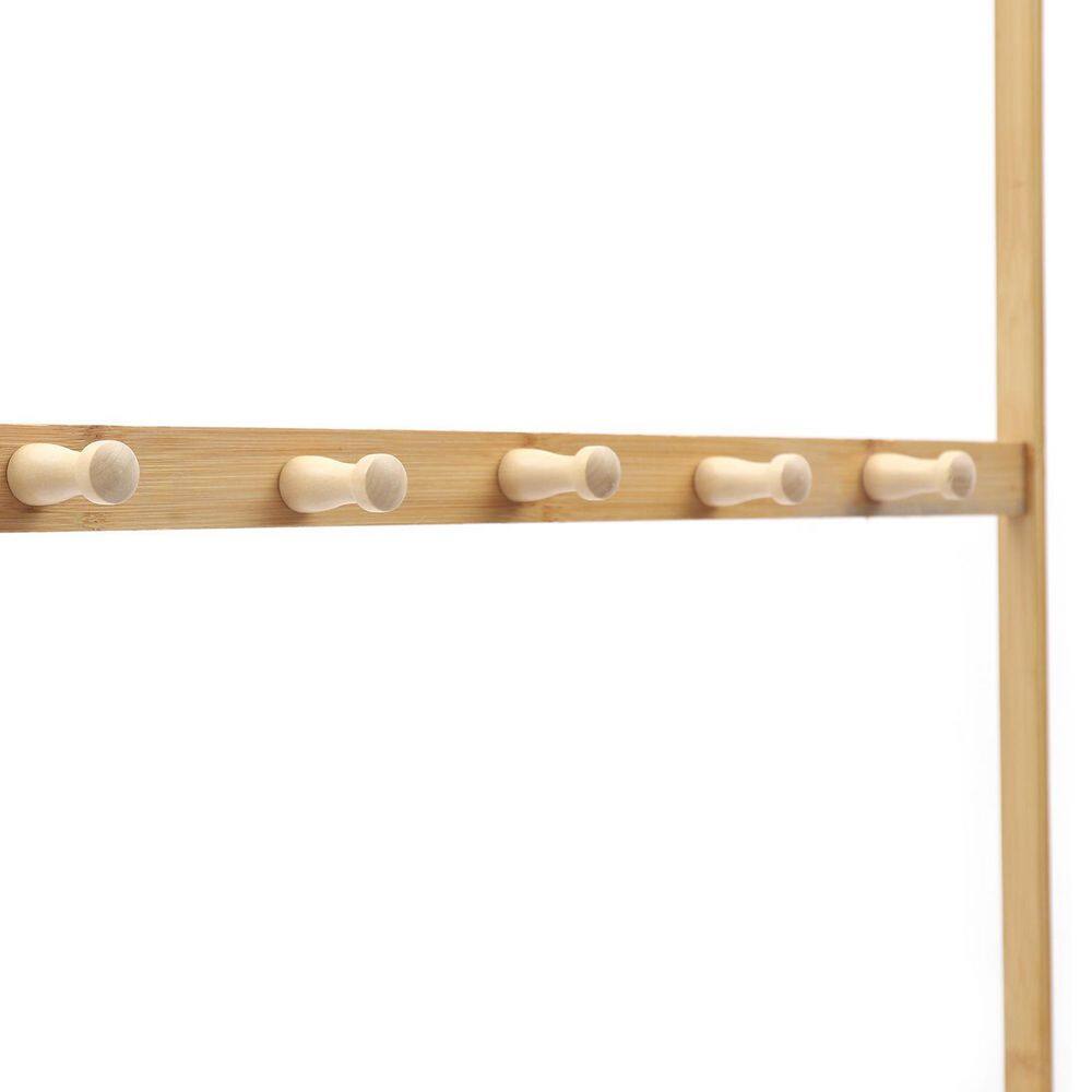 None 69.29 in. H 12-Pair Multifunctional Wood Shoe Rack with 10 Hooks
