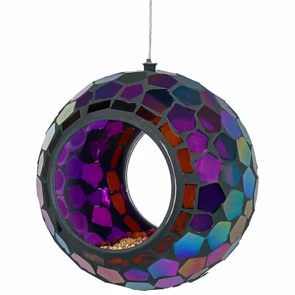 Sunnydaze Decor Mosaic Glass Hanging Bird Feeder