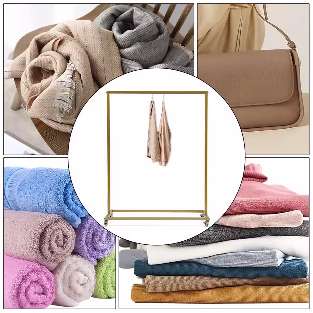 None Gold Metal Clothes Rack with Wheels 39.4 in. W x 51.2 in. H